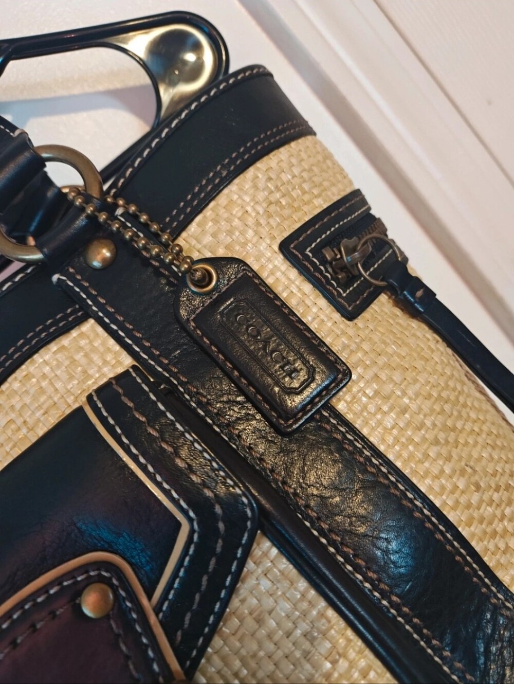 Coach Legacy Vintage Woven Straw And Black Leather Tote EUC - Picture 3 of 10